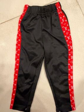 Kids Black Joggers with Red LV Side Stripe